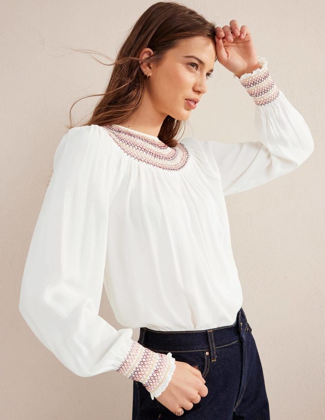 Ivory Clothing Smocked Crew Neck Top Boden Women L466L61406