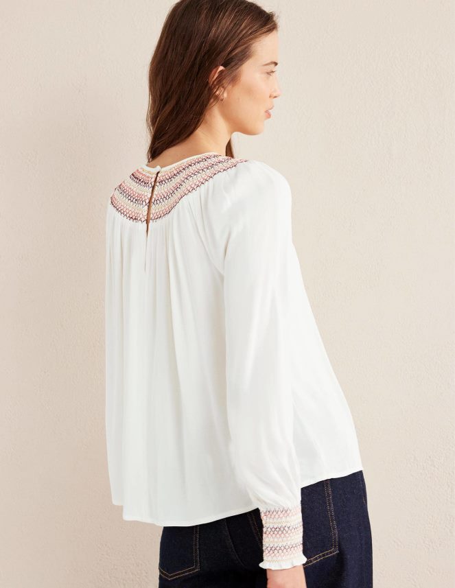 Ivory Clothing Smocked Crew Neck Top Boden Women L466L61406
