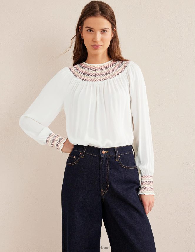 Ivory Clothing Smocked Crew Neck Top Boden Women L466L61406