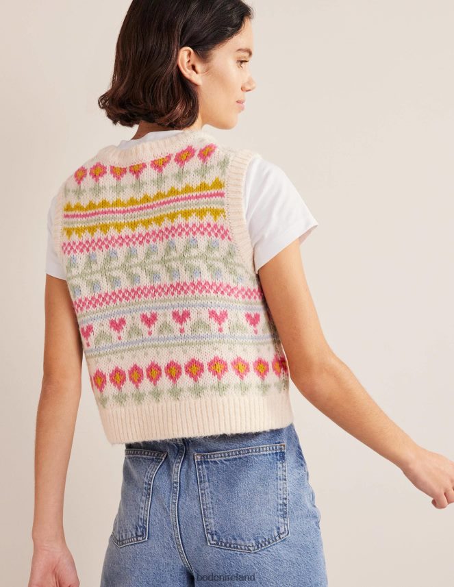 Ivory & Multi Fairisle Clothing Fluffy Cropped Fair Isle Tank Boden Women L466L62029