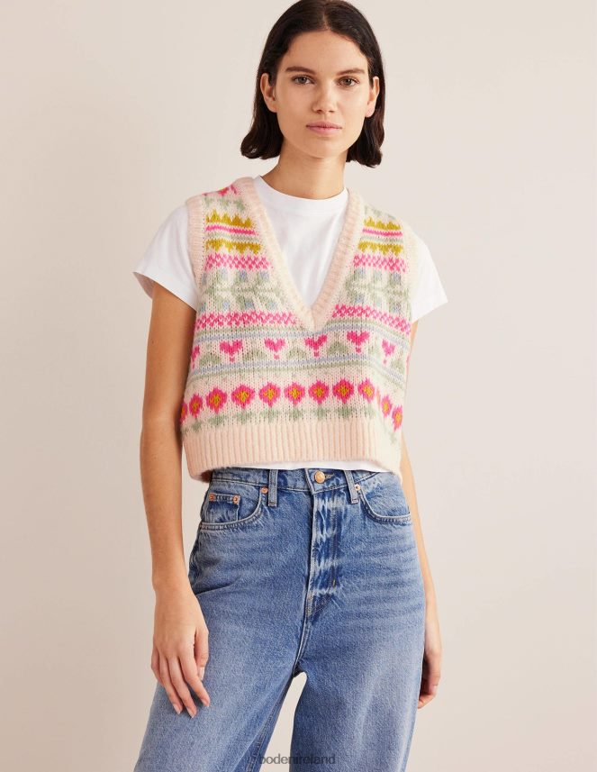Ivory & Multi Fairisle Clothing Fluffy Cropped Fair Isle Tank Boden Women L466L62029