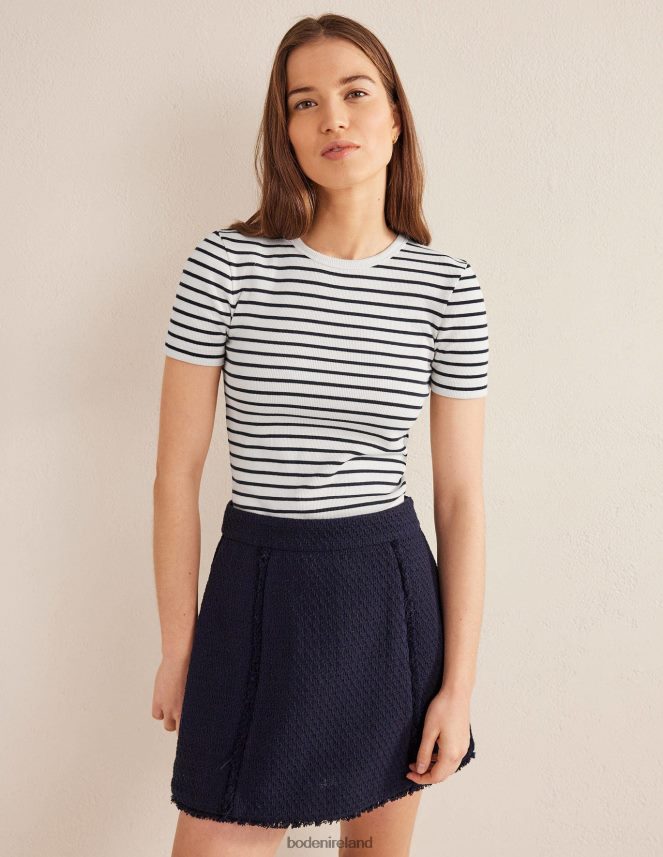 Ivory/Navy Stripe Clothing Cotton Ribbed T-Shirt Boden Women L466L61457