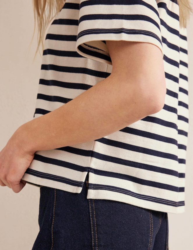 Ivory/Navy Stripe Clothing Heavyweight Breton T-Shirt Boden Women L466L61206