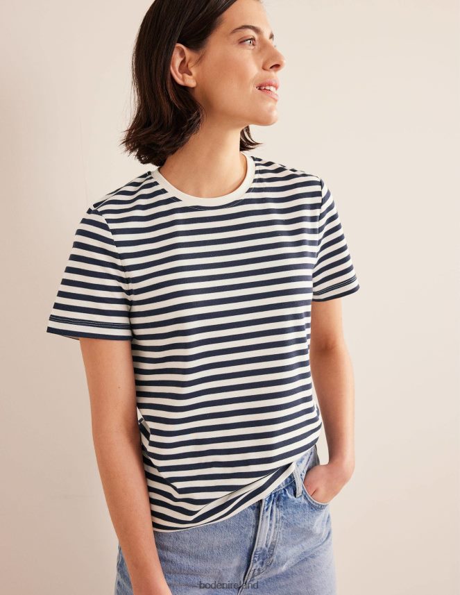 Ivory/Navy Stripe Clothing Perfect Cotton T-shirt Boden Women L466L6120