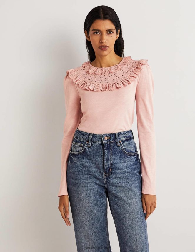 Milkshake Pink Clothing Broderie Yoke Frill Top Boden Women L466L62579