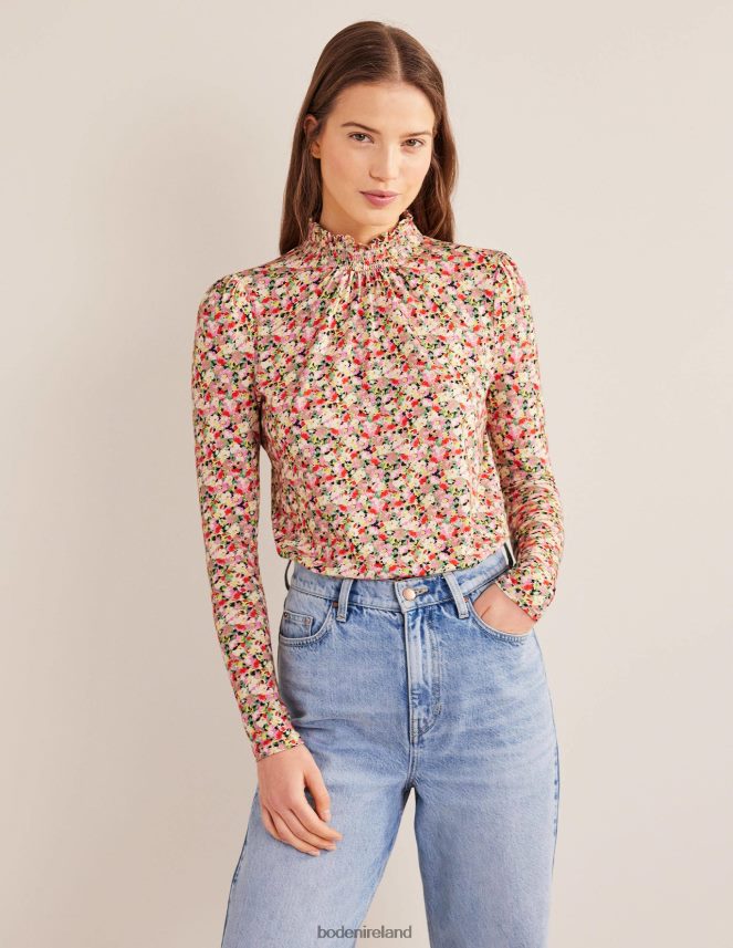 Multi & Floral Clothing Smocked Neck Printed Top Boden Women L466L61561