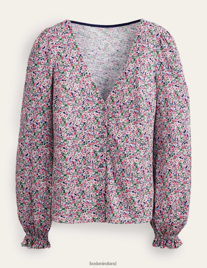 Multi & Petal Toile Clothing Button Front V-Neck Top Boden Women L466L61705