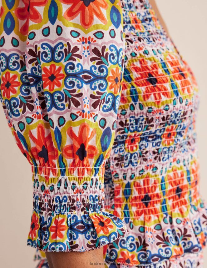 Multi & Tapestry Stripe Clothing Smocked Bodice Crop Top Boden Women L466L61556