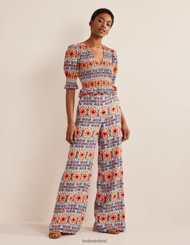 Multi & Tapestry Stripe Clothing Smocked Bodice Crop Top Boden Women L466L61556