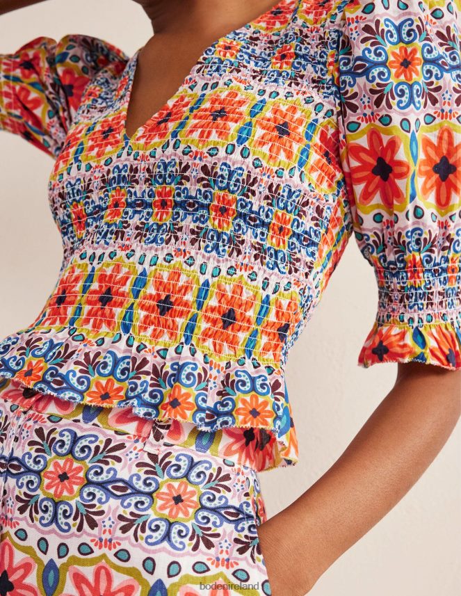 Multi & Tapestry Stripe Clothing Smocked Bodice Crop Top Boden Women L466L61556