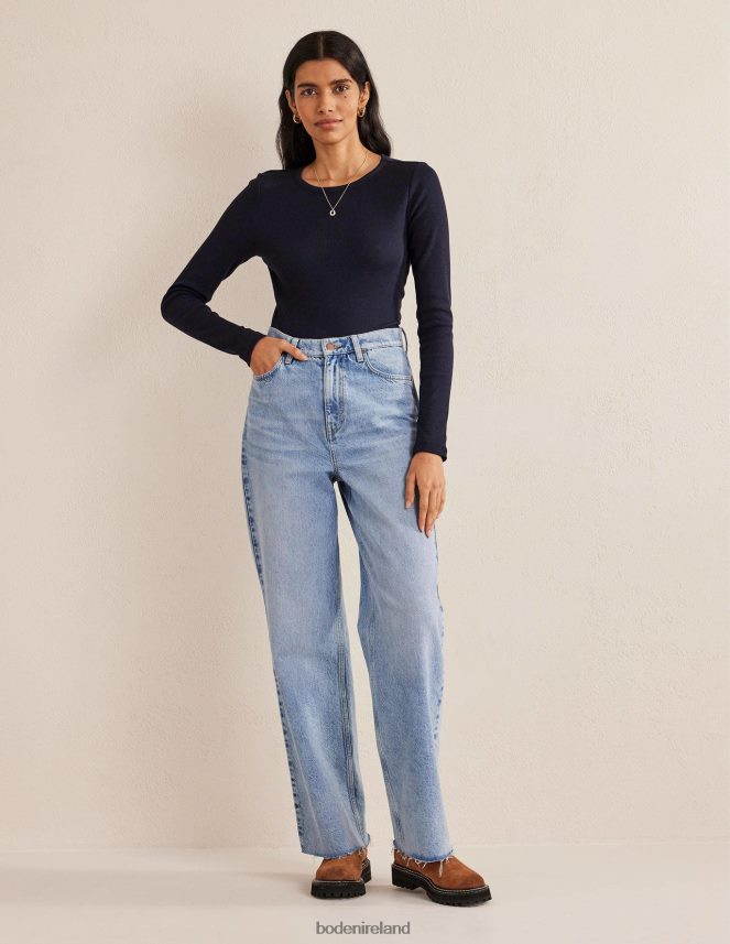 Navy Clothing Cotton Ribbed Long Sleeve Top Boden Women L466L6119