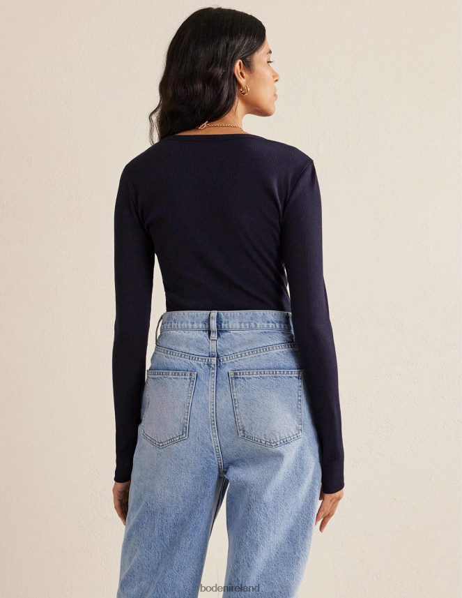 Navy Clothing Cotton Ribbed Long Sleeve Top Boden Women L466L6119