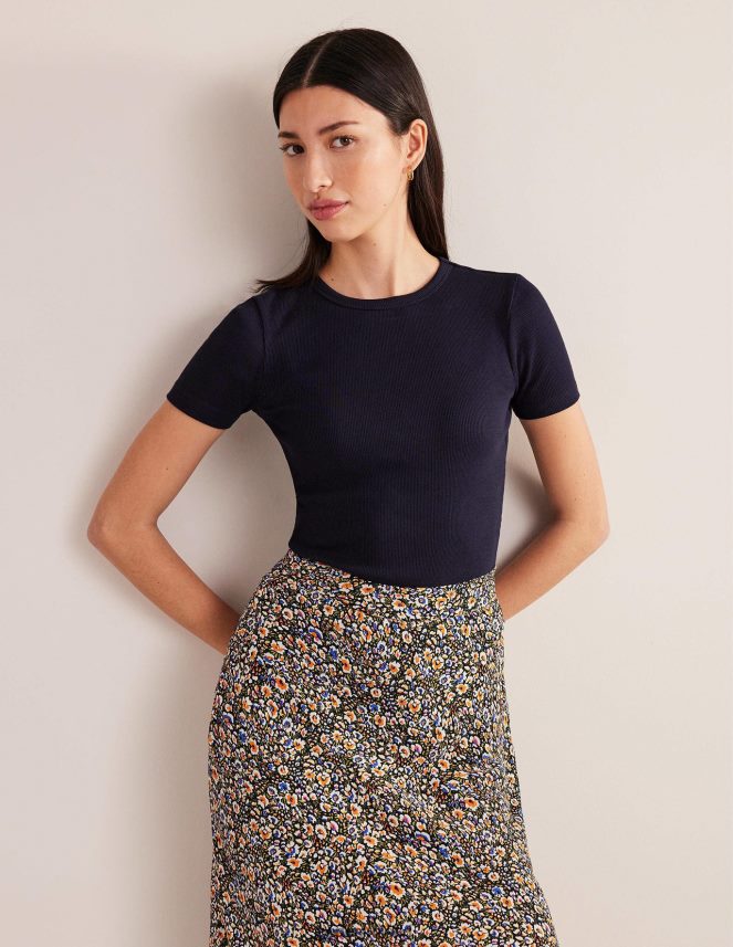 Navy Clothing Cotton Ribbed T-Shirt Boden Women L466L6167