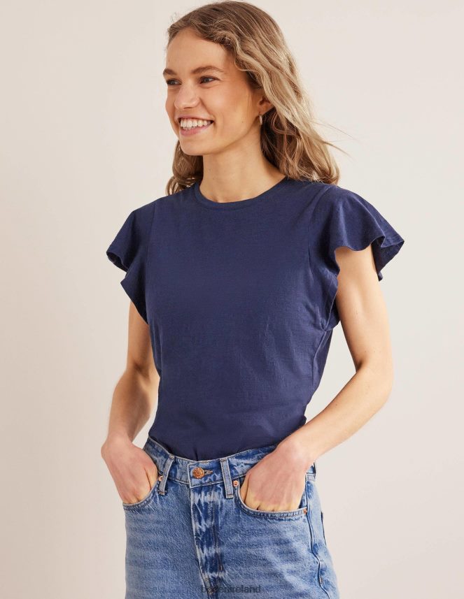 Navy Clothing Crew Neck Flutter T-Shirt Boden Women L466L62203
