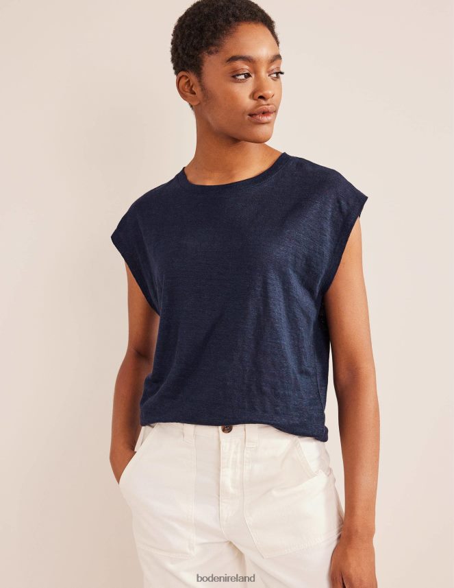 Navy Clothing Crew Neck Linen T-shirt Boden Women L466L62590