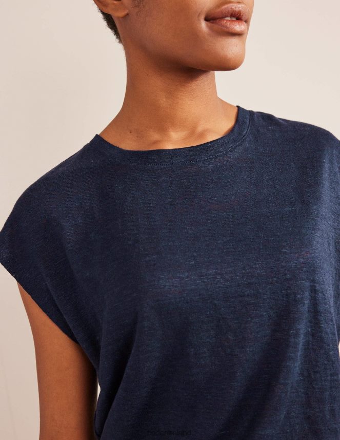 Navy Clothing Crew Neck Linen T-shirt Boden Women L466L62590