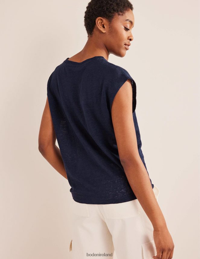 Navy Clothing Crew Neck Linen T-shirt Boden Women L466L62590
