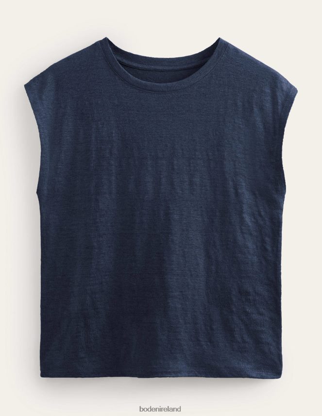 Navy Clothing Crew Neck Linen T-shirt Boden Women L466L62590