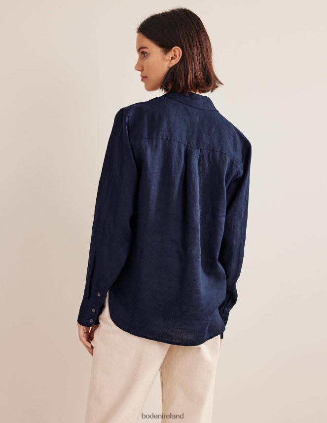 Navy Clothing New Linen Shirt Boden Women L466L6163