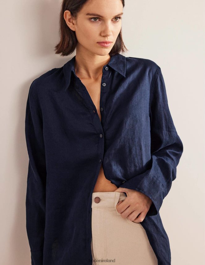 Navy Clothing New Linen Shirt Boden Women L466L6163