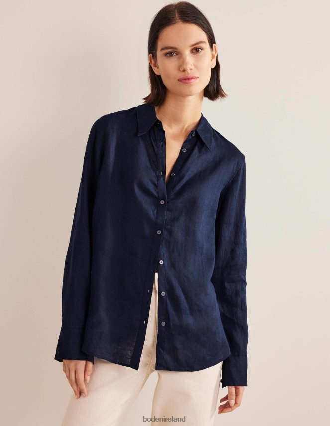 Navy Clothing New Linen Shirt Boden Women L466L6163