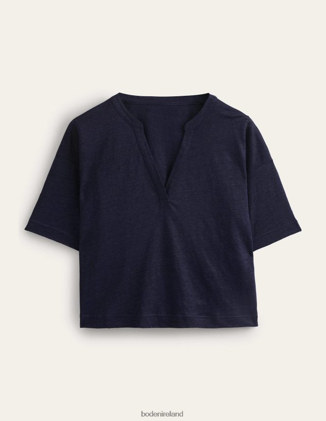 Navy Clothing Open Neck Linen Henley Boden Women L466L62197