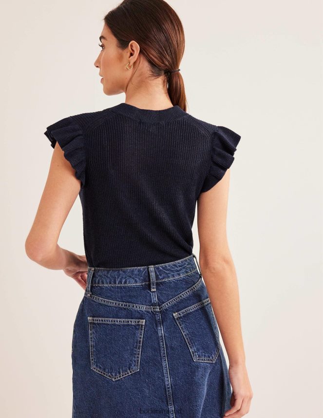 Navy Clothing Ribbed Frill Linen Vest Boden Women L466L61962