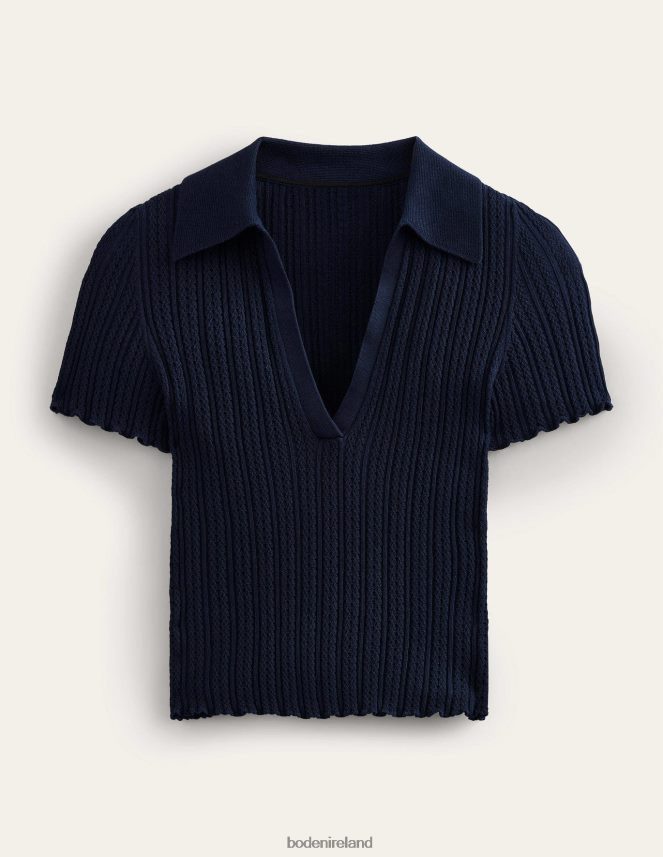 Navy Clothing Ribbed Pointelle Collared Top Boden Women L466L61097