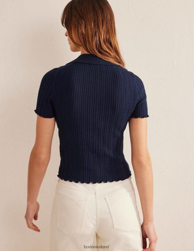 Navy Clothing Ribbed Pointelle Collared Top Boden Women L466L61097