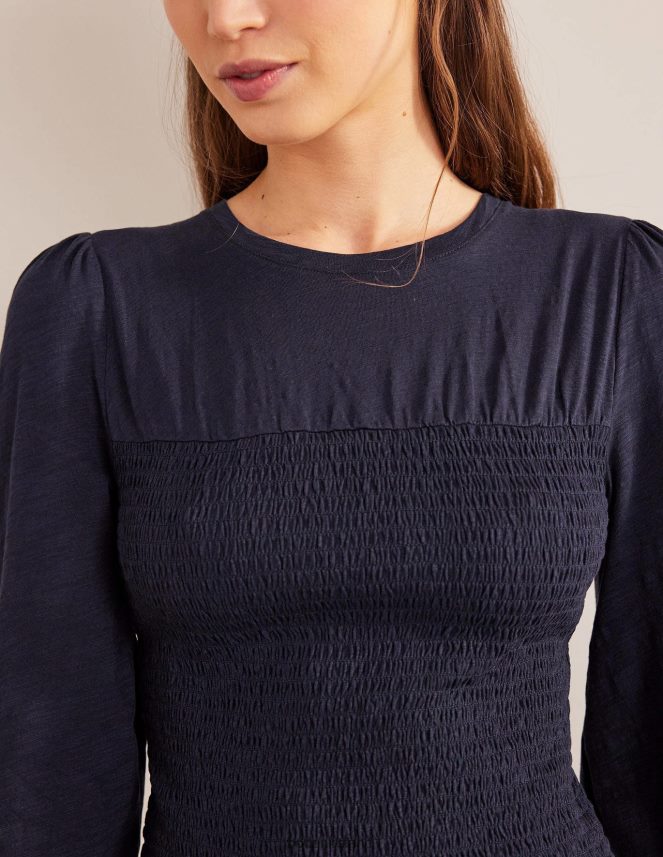 Navy Clothing Smocked Bodice Cotton Top Boden Women L466L61663