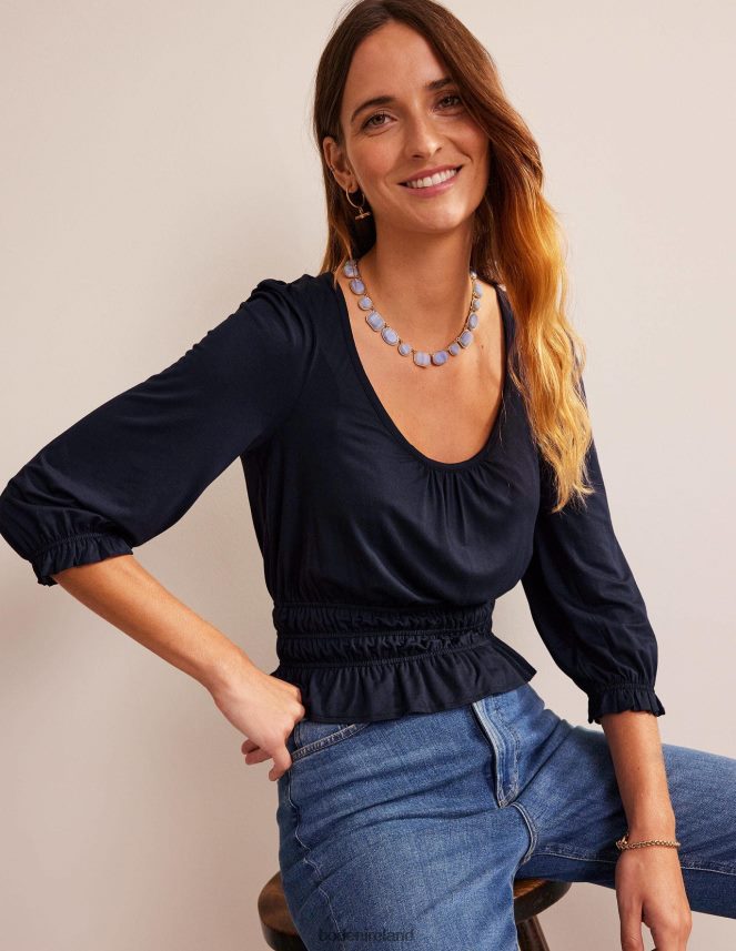 Navy Clothing Smocked Jersey Peplum Top Boden Women L466L6103