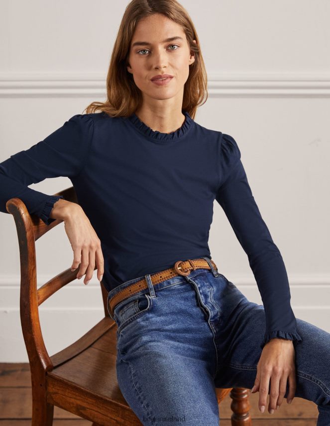 Navy Clothing Supersoft Frill Detail Top Boden Women L466L6132