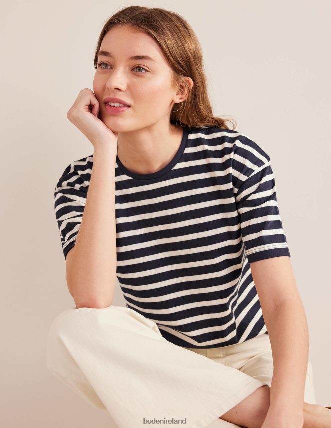 Navy/Ivory Stripe Clothing Heavyweight Breton T-Shirt Boden Women L466L61558