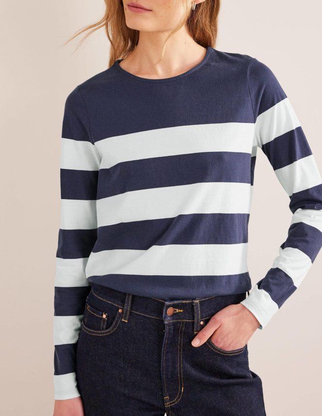 Navy/Ivory Wide Stripe Clothing Bea Long Sleeve Breton Boden Women L466L62446