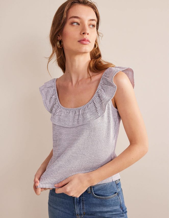 Navy/White Stripe Clothing Seersucker Frill Stripe Top Boden Women L466L61779