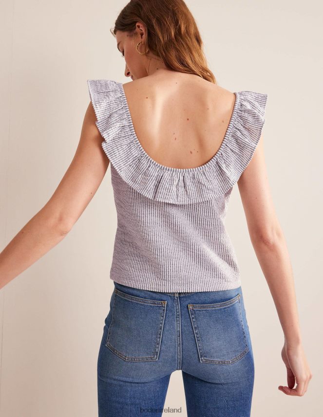 Navy/White Stripe Clothing Seersucker Frill Stripe Top Boden Women L466L61779