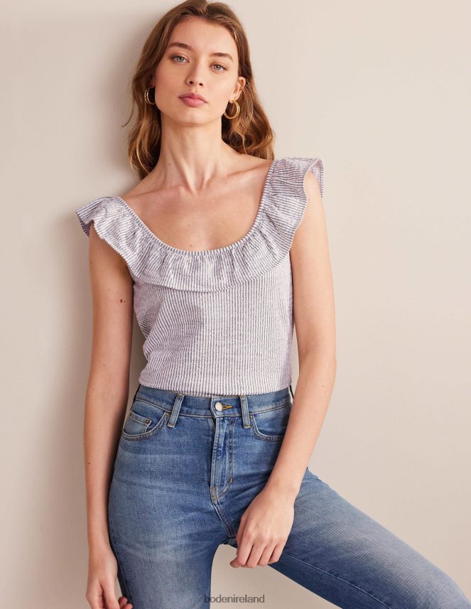 Navy/White Stripe Clothing Seersucker Frill Stripe Top Boden Women L466L61779