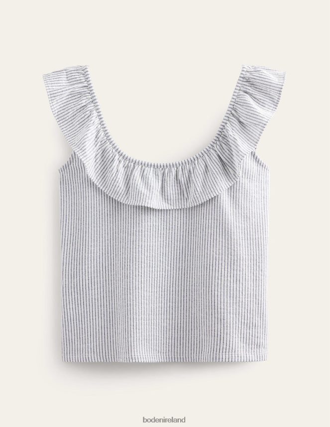 Navy/White Stripe Clothing Seersucker Frill Stripe Top Boden Women L466L61779