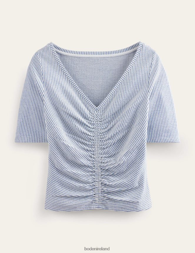 Navy/White Stripe Clothing Seersucker Ruched Front Top Boden Women L466L62266