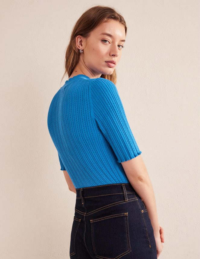 Nebulus Blue Clothing Ribbed Pointelle High Neck Top Boden Women L466L62042
