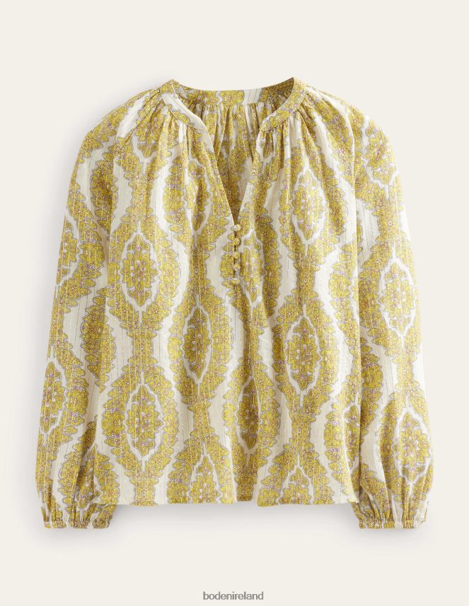 Pineapple & Botanic Wreath Clothing Printed Notch-Neck Sparkle Top Boden Women L466L698