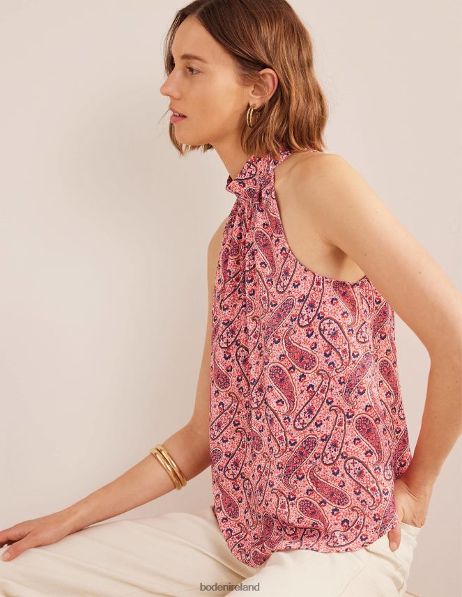 Pink Sherbet & Paisley Bloom Clothing Satin Cutaway Top Boden Women L466L61733