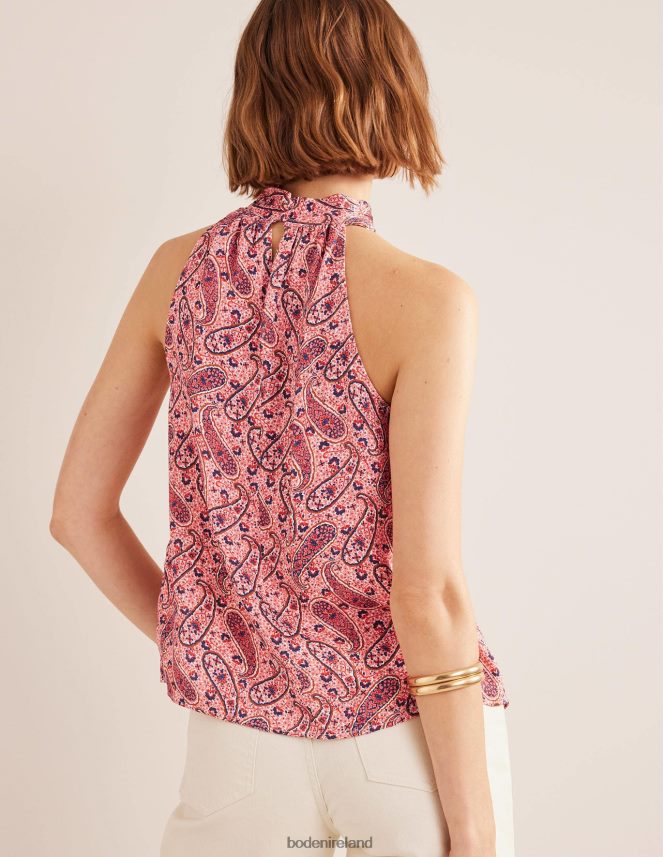 Pink Sherbet & Paisley Bloom Clothing Satin Cutaway Top Boden Women L466L61733