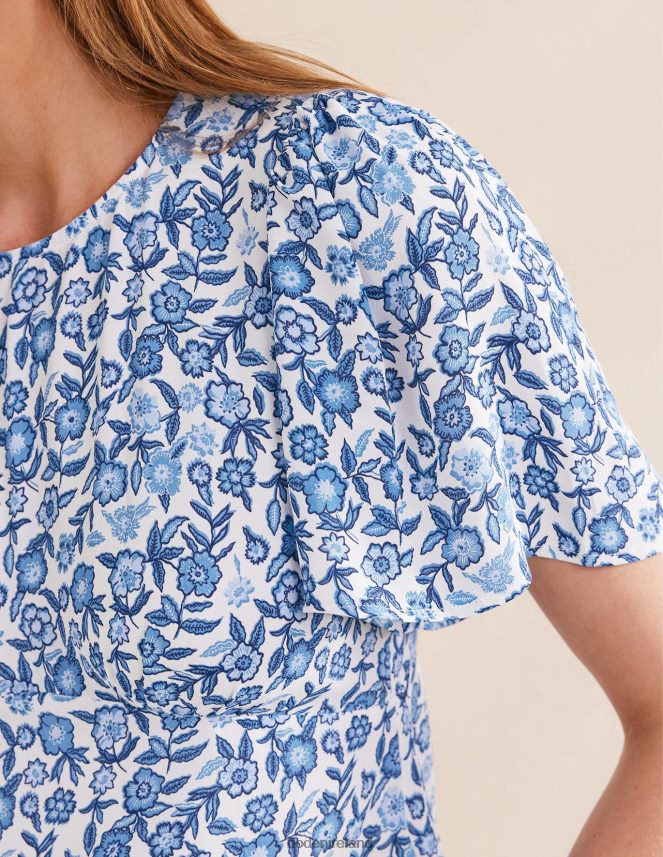 Porcelain Blue & Pansy Bloom Clothing Flutter Sleeve Top Boden Women L466L62249