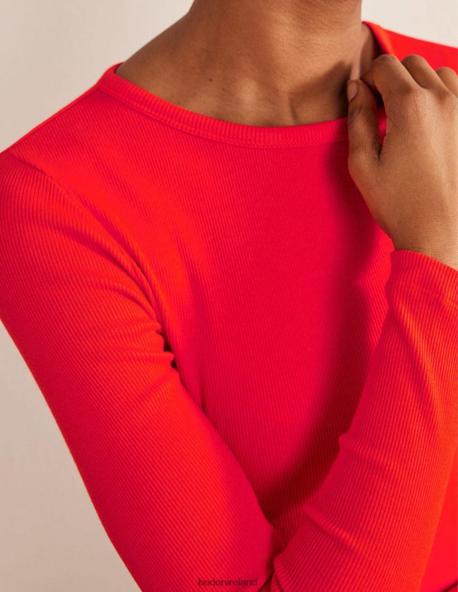 Red Pop Clothing Cotton Ribbed Long Sleeve Top Boden Women L466L61993
