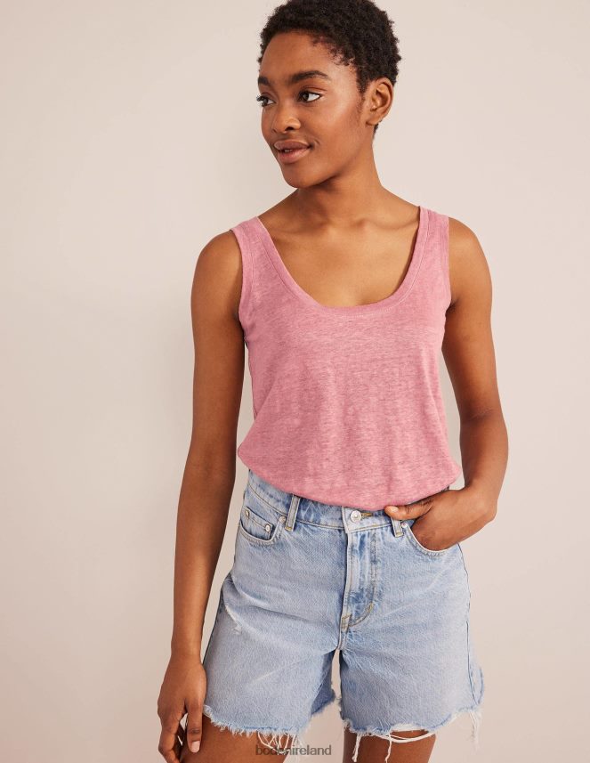 Rose Pink Clothing Scoop Neck Linen Tank Top Boden Women L466L61725