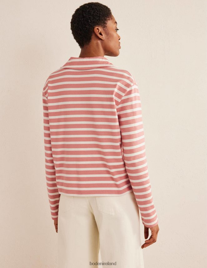 Rose Pink/Ivory Clothing Notch Collar Stripe Top Boden Women L466L61521