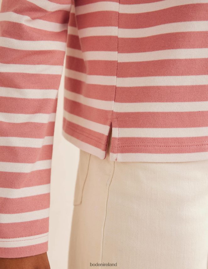 Rose Pink/Ivory Clothing Notch Collar Stripe Top Boden Women L466L61521