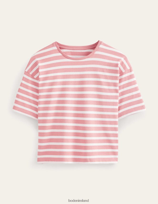 Rose Pink/Ivory Stripe Clothing Heavyweight Breton T-Shirt Boden Women L466L61854