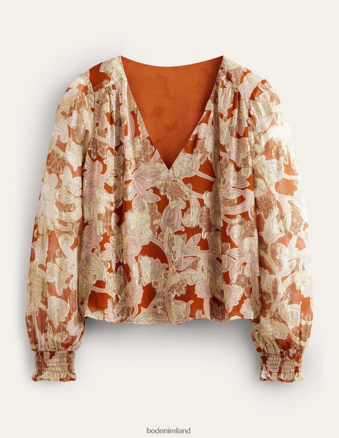 Rust & Paisley Whirl Clothing V Neck Jacquard Top Boden Women L466L61710
